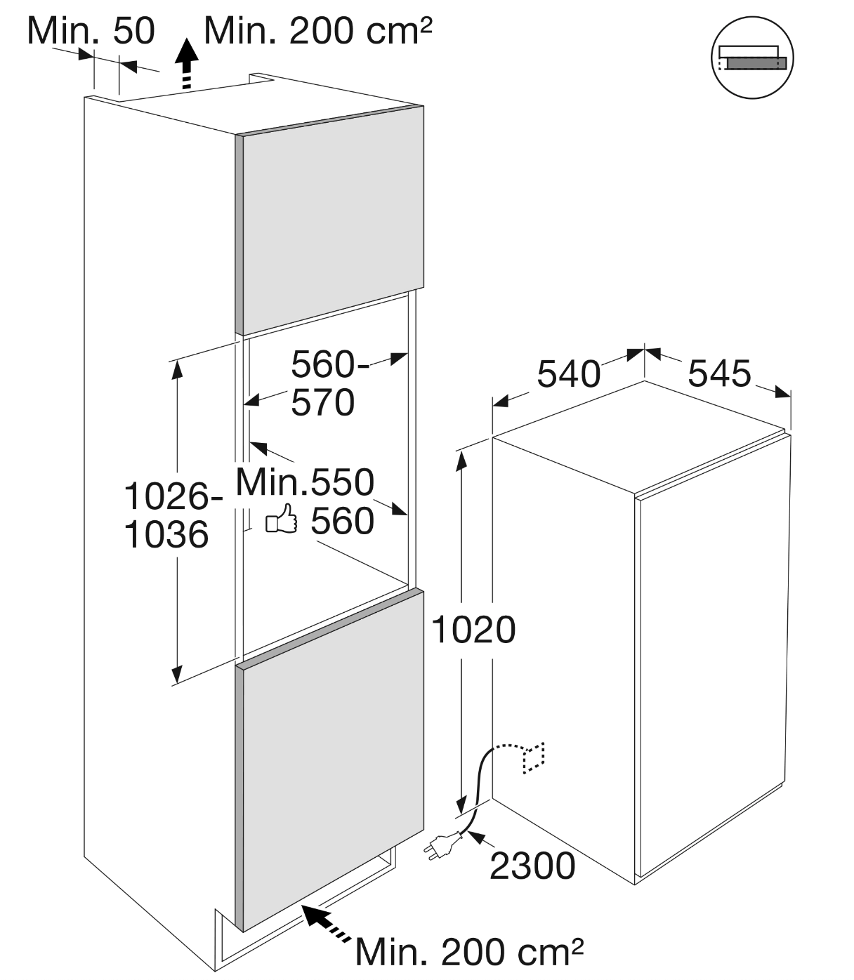 ATAG KS37102B koelkast met vriesvak  - 102cm